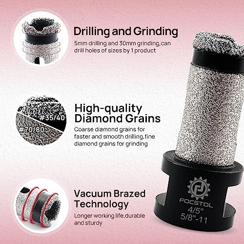 Diamond Core Drill Bit Set - FOCSTOL 11pcs (6/6/8/25/35/51/65/76mm+20mm Drilling Milling Bit+50mm Beveling Chamfer Bit+SDS Adapter) Diamond Hole Saw Kit for Porcelain Ceramic Tile Marble Granite - size: KIT5