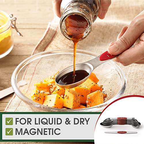 Spring Chef Stainless Steel 8 Magnetic Measuring Spoons Set, 2 Pack, Red - color: Red, size: 2-Pack