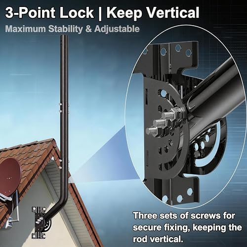 40" Heavy Duty Adjustable Antenna Wall Mount – Iron Spray Paint J-Pole Solid Mast Bracket for Starlink (Adapter Required), TV Antennas, Weather Stations – 1.38" OD Pivot Base (Black) - color: 40‘’ Long Wall Mount Black