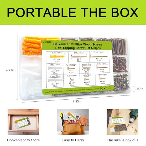 #4 Wood Screws Set, 500pcs Flat Head Self Tapping Short Screws Kit - color: M3-Zinc, size: 500PCS