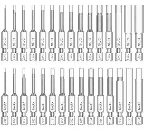 NAUIX 30-Piece Hex Head Allen Wrench Drill Bit Set (Metric & SAE) - style: 30 Piece Hex Head