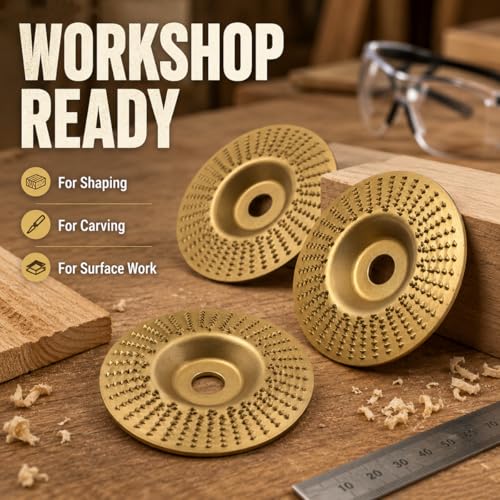 3PCS Angle Grinder Polishing Pad, Wood Grinding Disc Set for Angle Grinder, Tungsten Carbide Grinding Wheel Wood Carving for Cutting, Wood Sanding Polishing and Surface Finishing (Mix,Gold)