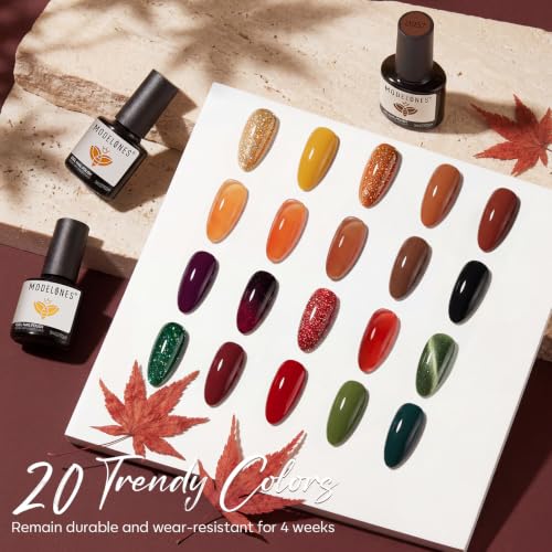 modelones Gel Nail Polish Set Jelly Glitter 20 Colors Primer Top Base Coat - color: A0-Autumn Colors