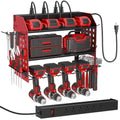 SUNALLY Power Tool Organizer Wall Mount with Charging Station,3 Layer, Red - style: 4 Drill Holders F