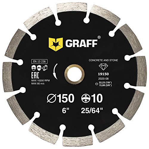 6 Inch Diamond Blade for Angle Grinder — Diamond Cutting Wheel for Cutting Stone, Marble, Granite, Brick, Masonry, Paving Flag, Concrete — Diamond Saw Blades Segment Height 0.394” (10 mm) — GRAFF - size: Ø 6 Inch Segment, style: Diamond Segment Blades