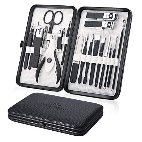 Professional Stainless Steel Nail Clipper Travel & Grooming Kit Nail Tools Manicure & Pedicure Set of 18pcs with Luxurious Case (Black/White) - color: Black/White