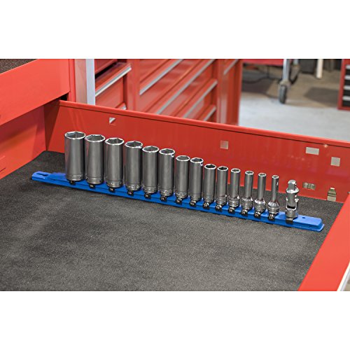 ERNST 18-Inch Socket Rail Organizer with 18 3/8-Inch Dura-Pro HD Clips, Red (8320-Red-3/8) - size: 3/8-Inch
