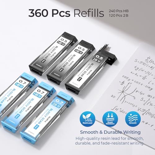 Nicpro Blocky Gear 0.5 mm & 0.7 mm Mechanical Pencils Set in Case - style: Contemporary