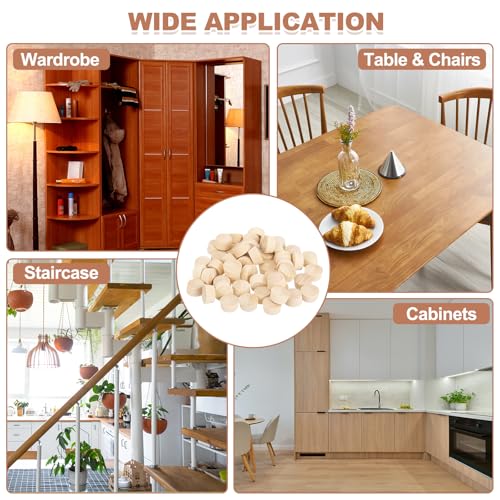 MECCANIXITY 100 Pcs Wood Plugs, 5/8" Flat Head Wood Plugs for Screw Holes Wooden Screw Hole Covers for Furniture Cabinets DIY Projects Assortment Kit - size: 5/8"