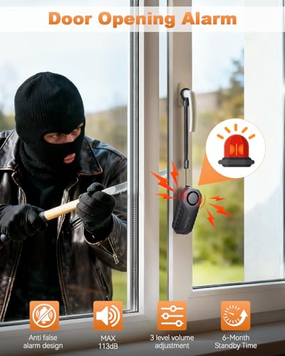 Door Handle Alarm, Door Alarms for Home Security & Anti-Theft with 113dB Vibration Triggered Portable Alarms- Perfect for Kids, Toddler, Elderly, Hotel, Travel, Bedroom