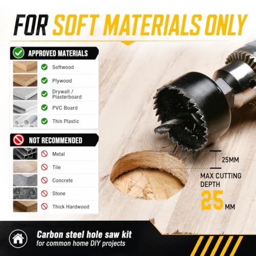 KATA 8PCS Hole Saw Kit 1" to 2-1/8" for Wood, Drywall, PVC, Plastic in Case - color: 8 PCS-Black