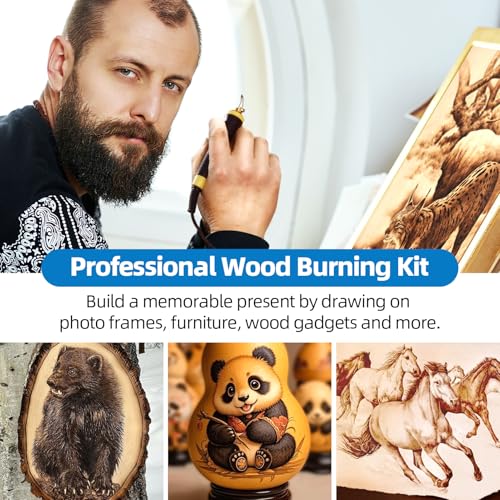FIRElood LH55-Z2-NS3 wood burning pen Wood Burning Tool Pen 200~750℃, Wood Burning kit with Digital Thermometer,3 pyrographic Wood Burning pens, 3 solid copper pen tips, 33 Wood Burning Pen Tips