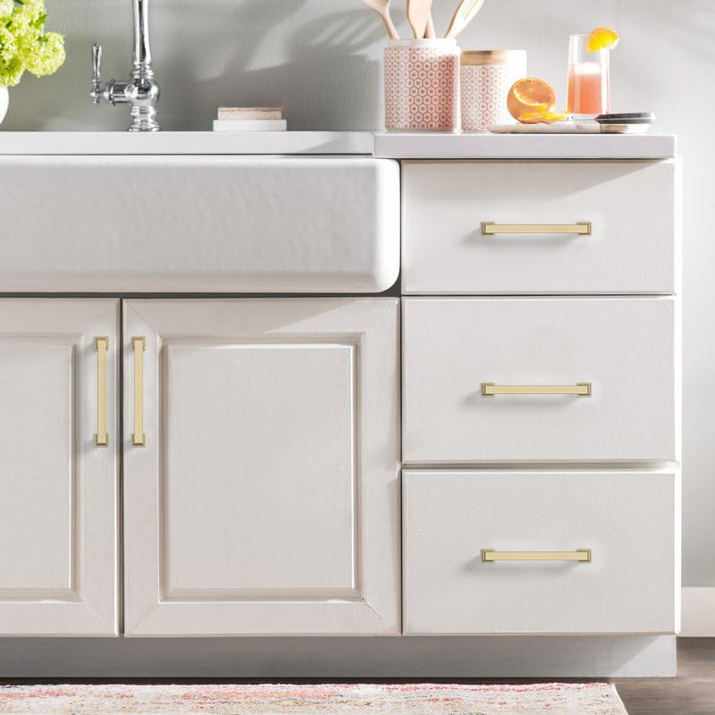 9BUILD 10 Pack 3.75 Inch Brushed Brass Cabinet Pulls,Kitchen Hardware - color: Brushed Brass, size: 3.75"/96MM Hole Center