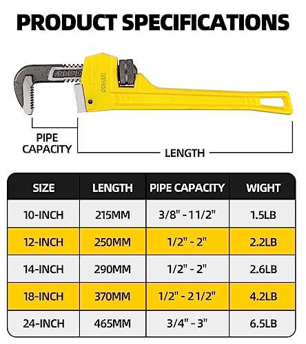 DOWELL 10" Pipe Wrench, Plumbing Tools - size: 10"