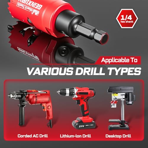 GEINXURN 9PCS Hole Saw Kit 7/8” to 2-1/2” (22mm-64mm) with Hole Saw Mandrel and Hex Wrench,HSS Bi-Metal Hole Cutter with Shark Tooth for Wood,Drywall, PVC Boards and Thin Metal - color: 9PCS 7/8“-2-1/2” Hole Saw Set with Mandrel