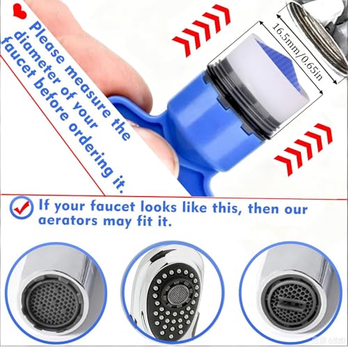 Faucet Aerator M16.5, 6PCS Aerator Replacement for Sink Faucet Flow Restrictor, Kitchen Bathroom Sink Aerators with Key Removal Wrench Tool, 16.5mm/0.65inch