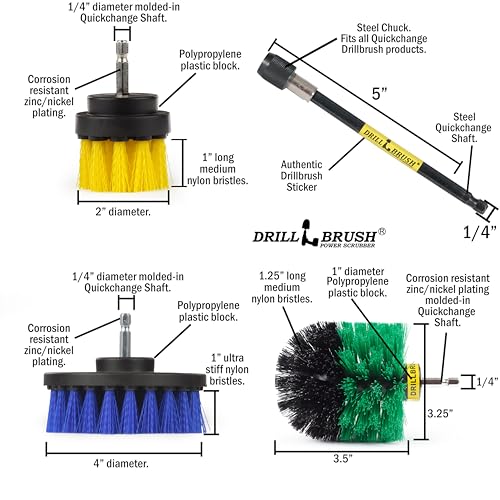 Drillbrush Shower Scrubber Drill Attachment - Car Detailing Tools - - color: Yellow, Green, Blue