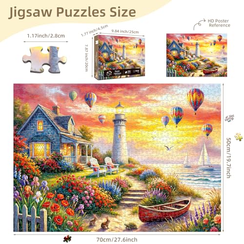 Coastal Lighthouse Sunset Puzzles for Adults 1000 Pieces - color: Coastal Lighthouse