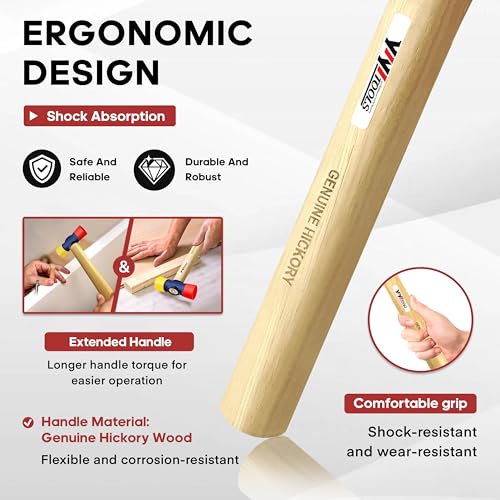 YIYITOOLS 12oz Double Faced Hammer, Double-Sided PU Mallet, High Carbon Steel Head, Hard Hickory Wood Handle, Flooring Installation,Rubber Mallet for Camping Woodworking,Tile Laying,Furniture Assembly