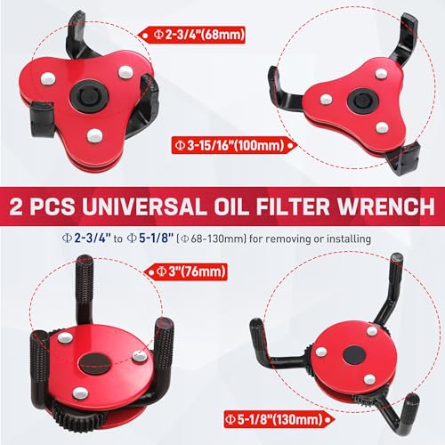 WORKPRO Universal Oil Filter Wrench Adjustable (2-3/4" to 5-1/8"), Oil Filter Removal Tool, Oil Filter Change Set, Ideal for Engine Filters, Conduit, & Fittings - color: Red