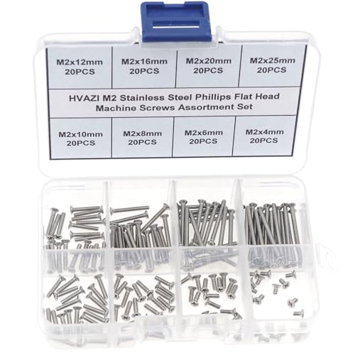 Metric M2 304 Stainless Steel Phillips Flat Head Screw Assortment Kit - size: M2