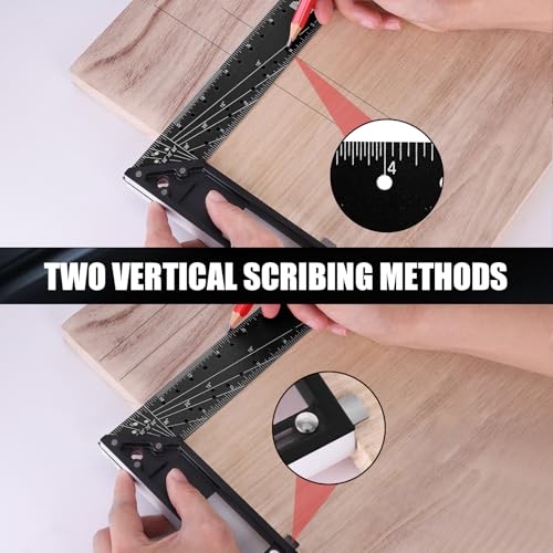 12 Inch Framing Square Carpenter Square, Tri Square Tool, Try Square for Woodworking, T Square Ruler, L Square Ruler, Right Angle Ruler，Framing Tools, Anodized Ruler Body, Black & Black - color: Black&Black