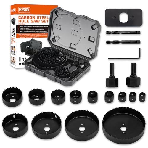 KATA 18-Pieces Hole Saw Kit 3/4"-5" for Soft Wood, Drywall, PVC, Plastic - color: 18 PCS