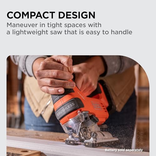 BLACK+DECKER 20V MAX POWERCONNECT Cordless Brushless Jig Saw with Two Blades for Wood, Plastic and Metal, Dust Port, 1 In. Stroke, Variable Speed Trigger, LED Light, Battery Not Included (BLJS78B) - style: Tool Only