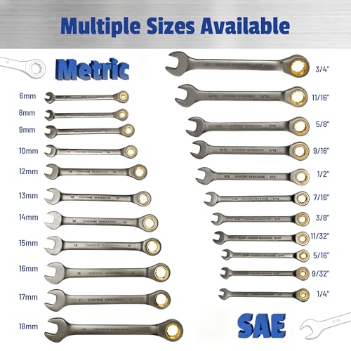 22-Piece Ratcheting Wrench Set, 72 Teeth, Metric & SAE