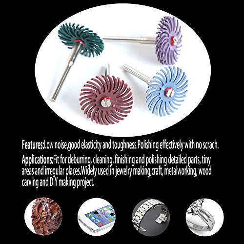 FPPO 42pcs 1 Inch Radial Bristle Disc Kit with 3mm Shank for Rotary Tools,Detail Abrasive Wheel for Jewelry Wood Metal Polishing, Bristle Wheel with Grit 80-2500