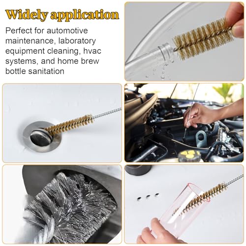 16Pcs Stainless Steel Brass Wire Tube Brushes Set, 12 Inch Long Round Wire Pipe Cleaner for Deep Pipes Auto Parts Engine Parts, 8 Sizes(1/4"-1" Sizes)