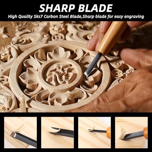 5 Pcs Linocut Carving Tools Set,V-Shaped Wood Linoleum Carving Chisels for Printmaking,Woodcarving Knives for Beginners Artists(1.5mm, 2mm, 3mm, 4mm, 5mm)