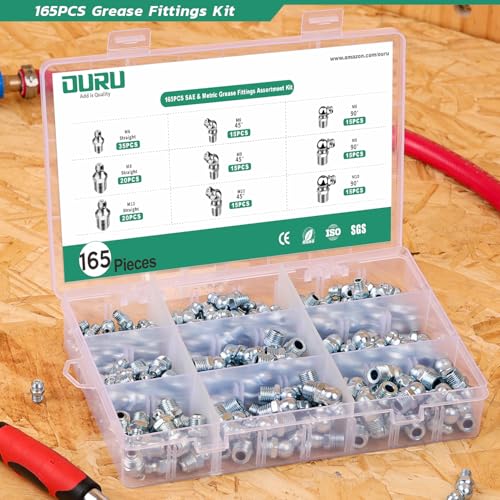 OURU 165PCS Grease Fittings Assortment Kit, Metric with Wrench Kit - size: 165