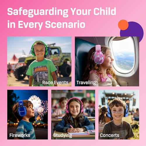Kids Noise Canceling Headphones - 33 dB (2K Hz) - Ear Protection Earmuffs | Vanderfields' earmuffs protect child's hearing with certified noise-cancellation, soft ear cushions, and adjustable headband - color: Pink