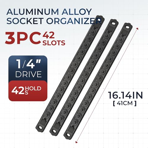 Reniteco Magnetic Socket Organizer Set, 3-Pack 1/4” Socket Rails - color: Black, size: 1/4-Inch Drive,3pc