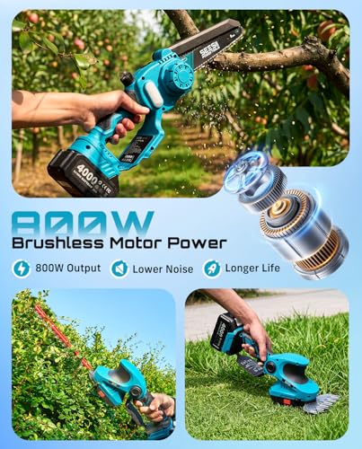 SEESII 3 in 1 Cordless Mini Chainsaw & Hedge Trimmer, Grass Shear Combo - color: Sapphire Blue