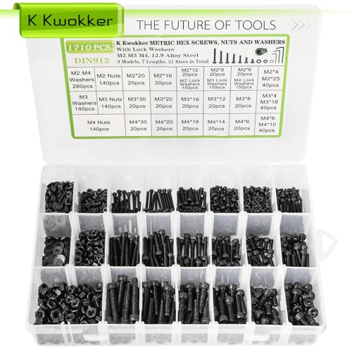 Hex Socket Metric Bolt Assortment, 1713Pcs M2 M3 M4 - size: A. M2 M3 M4