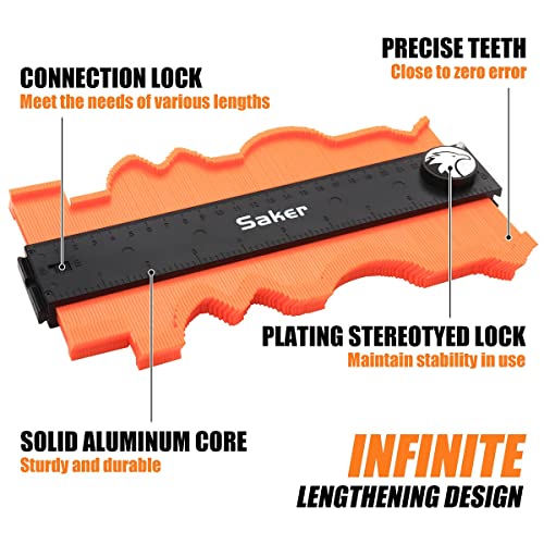 Saker Contour Gauge Profile Tool Set,Unlimited Connection 2PCS and Pencil | Precisely Copy Irregular Shape Duplicator,with Construction Deep Hole Pencil for DIY Woodworking - style: 2 Pieces Unlimited Connection Set