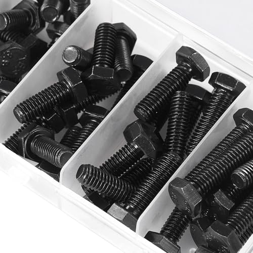 M6 x 8mm 12mm 16mm 20mm 25mm Hex Bolts, Hexagon Head Screw, 8.8 Grade Alloy Steel, Black Oxide Finish, Metric Full Machine Thread, Assortment Kit 50PCS - size: M6x8-25mm(50PCS)