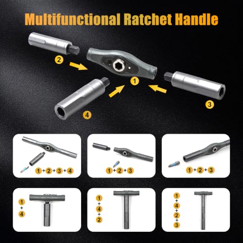 X-STEEL 42 in 1 Ratchet Screwdriver Set,T Handle Magnetic Screwdriver Sets | S2 Multi Bit Ratcheting Screwdriver Kits with Storage Case Repair Tool Kit for Gifts,Furniture,Computer,Bicycle and DIY - size: 42PCS