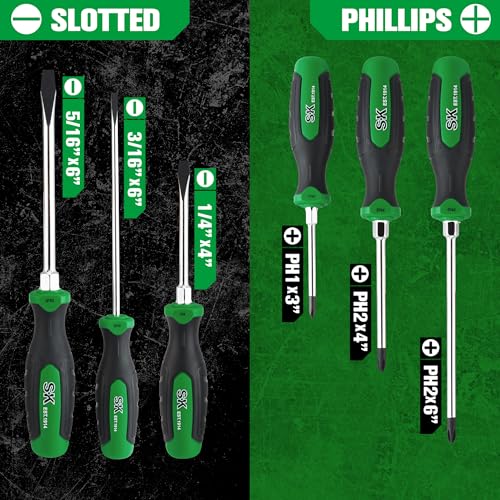 SK 6-Piece Magnetic Screwdriver Set, 3 Slotted & 3 Phillips Screwdrivers - style: Slotted & Phillips