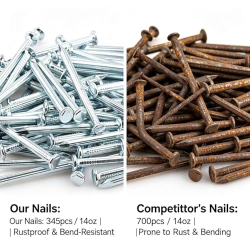 Picture Hanging Nails for Concrete Wall - 345 Pcs Masonry Nails Kit, 5 Sizes (3/4"-2"), Hardened Galvanized Steel for Brick & Drywall with Box - size: Kit-345 PCS
