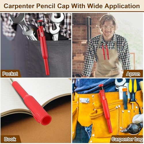 Hiboom 2 Pack Carpenter Pencils with Pencil Cap and 18 Refills, Red - color: Red