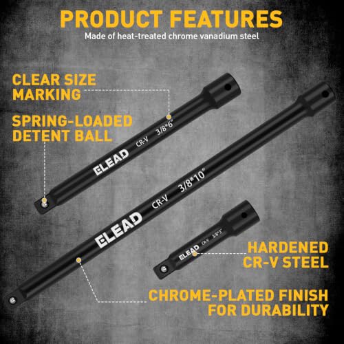 11-Piece Socket Extension Bar Set, 1/4", 3/8" & 1/2" Drive Ratchet Extensions 2", 3", 4", 6" & 10" with Swivel Universal Joints, Socket Adapters, CR-V Steel for Tight Spaces - style: 11-Piece 1/4" & 3/8" & 1/2"