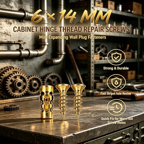 6×14mm Short Expansion Screw Set for Cabinet Hinge Repair & Stripped Thread Restoration, Secure Door Hinge Fastening, Fits 6mm Drill Holes in Wood, Tile, Stone(50)