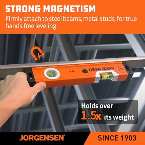 JORGENSEN 12" Magnetic LED Box Level, 90°/180° Torpedo Lighted Leveler Tool - size: 12 inch