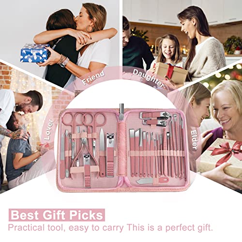 Women Manicure kit Professional sat Nail Set kit Pedicure Kit 30 in 1 Nail Clippers for Women Grooming Nail Care kit with Luxurious Travel Case Pink - color: 30 in 1 Pink