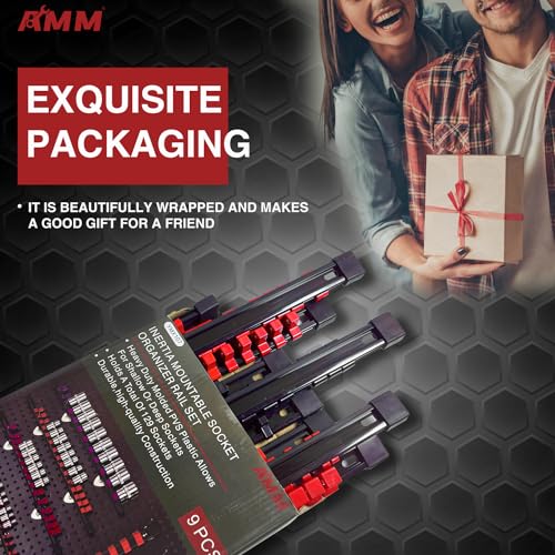 AMM 9-Piece Socket Organizer, 1/2, 3/8 & 1/4 inch Drive ABS Socket Holder, Heavy Duty Socket Racks - color: RED, size: 9PC