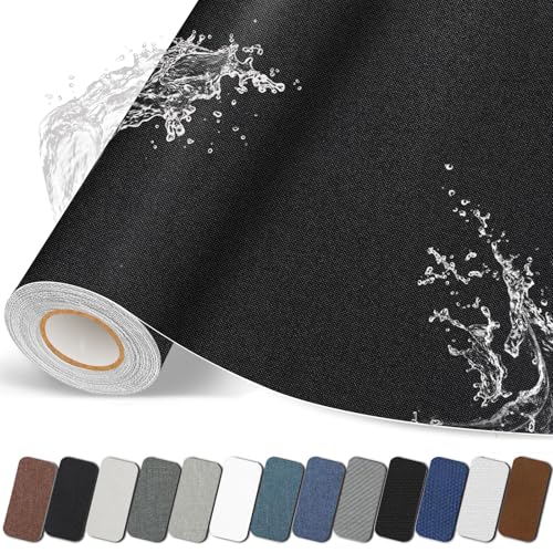 Fabric Repair Patch, Self Adhesive Furniture Tape for Cloth, Sofa - color: Linen Black, size: 17X158 Inch