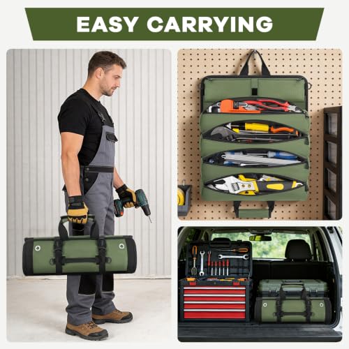 ANILD 18.5 Inch Extra Long Tool Bag Roll Up, Roll Up Tool Bag Organizer - color: Green, size: X-Large